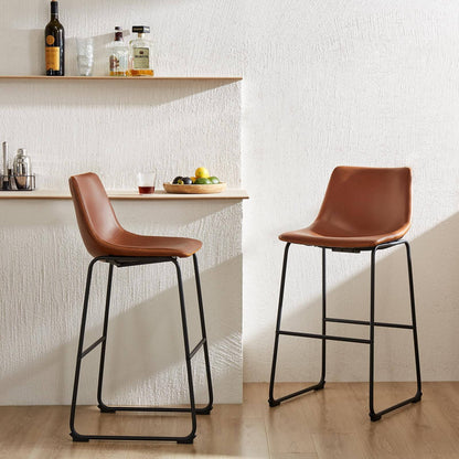 31 inch Armless Industrial Faux Leather Barstools with Metal Legs and Footrest, Dining Chairs for Home Office Kitchen Island