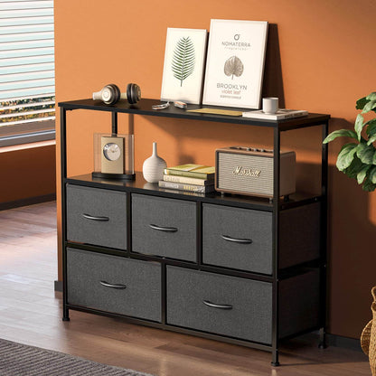38 in Open Storage Shelf TV Stand with 5 Fabric Drawers for Bedroom/Living Room/Hallway