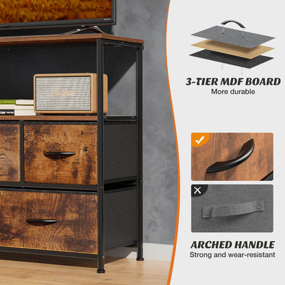 38 in Open Storage Shelf TV Stand with 5 Fabric Drawers for Bedroom/Living Room/Hallway