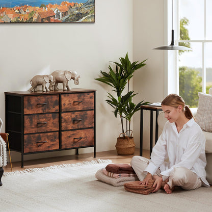 Dresser TV Stand, Console Table with 6 Wide Drawers, Entertainment Center for 55" TV Storage Fabric Dresser Drawer