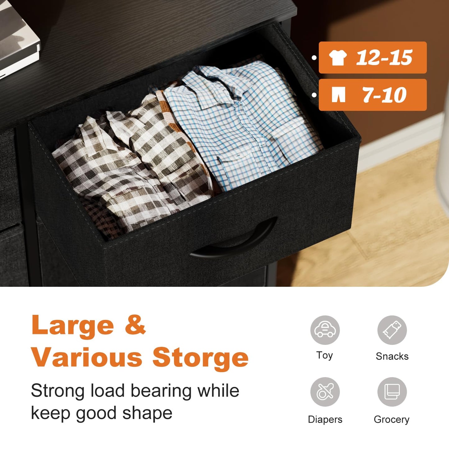 Dresser TV Stand, Console Table with 6 Wide Drawers, Entertainment Center for 55" TV Storage Fabric Dresser Drawer
