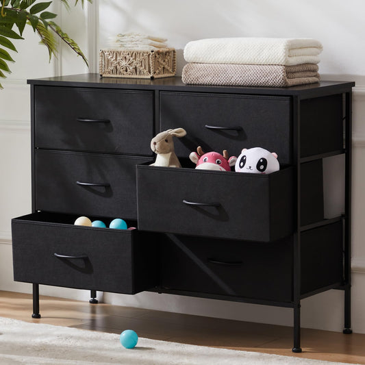 Dresser TV Stand, Console Table with 6 Wide Drawers, Entertainment Center for 55" TV Storage Fabric Dresser Drawer