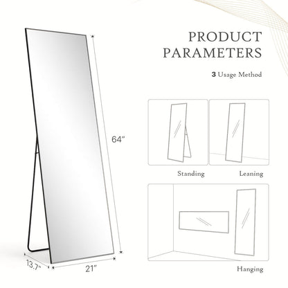 71"x30" Arched Full Body Mirror Floor Mirror Standing Hanging or Leaning Wall with Stand Aluminum Alloy Thin Frame