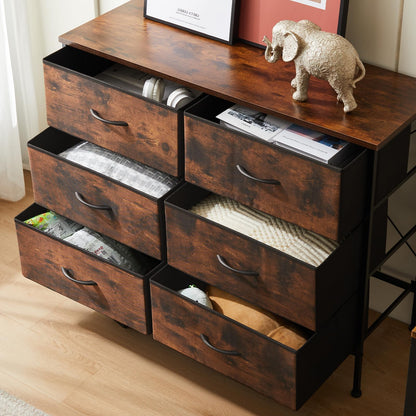Dresser TV Stand, Console Table with 6 Wide Drawers, Entertainment Center for 55" TV Storage Fabric Dresser Drawer