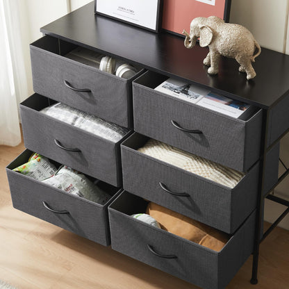 Dresser TV Stand, Console Table with 6 Wide Drawers, Entertainment Center for 55" TV Storage Fabric Dresser Drawer