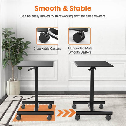 Adjustable Rolling Desk Laptop Computer Cart for Home, Office, Classroom,Overbed Table