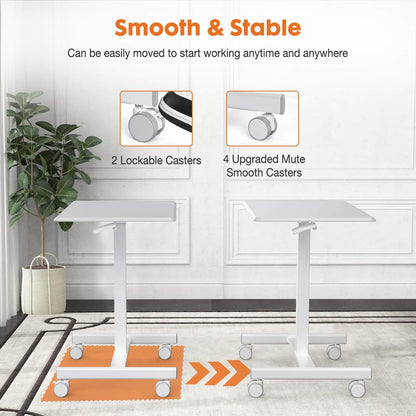 Adjustable Rolling Desk Laptop Computer Cart for Home, Office, Classroom,Overbed Table