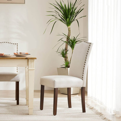 2 Piece Set of Dining Chairs ,  Premium leather cushion, Nailhead Trim, Wood Legs, Dining Room Kitchen Side Chair for Bedroom, Living Room, Dining Room
