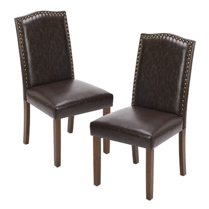 2 Piece Set of Dining Chairs ,  Premium leather cushion, Nailhead Trim, Wood Legs, Dining Room Kitchen Side Chair for Bedroom, Living Room, Dining Room