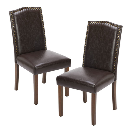 2 Piece Set of Dining Chairs ,  Premium leather cushion, Nailhead Trim, Wood Legs, Dining Room Kitchen Side Chair for Bedroom, Living Room, Dining Room