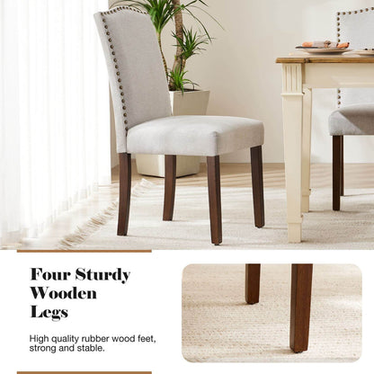 2 Piece Set of Dining Chairs ,  Premium leather cushion, Nailhead Trim, Wood Legs, Dining Room Kitchen Side Chair for Bedroom, Living Room, Dining Room
