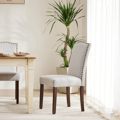 2 Piece Set of Dining Chairs ,  Premium leather cushion, Nailhead Trim, Wood Legs, Dining Room Kitchen Side Chair for Bedroom, Living Room, Dining Room