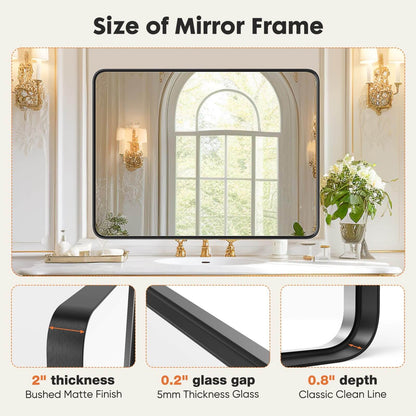 Bathroom Mirror Vanity Mirror for Wall,Aluminum Alloy Framed Wall Mirror Farmhouse,Anti-Rust,Tempered Glass