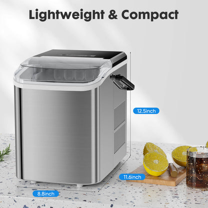 Countertop Ice Maker Machine, Portable Self-Cleaning Ice Machine with Ice Scoop, Basket and Handle