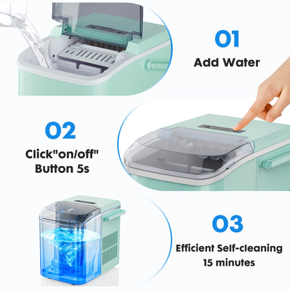 Countertop Ice Maker Machine, Portable Self-Cleaning Ice Machine with Ice Scoop, Basket and Handle