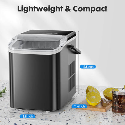 Countertop Ice Maker Machine, Portable Self-Cleaning Ice Machine with Ice Scoop, Basket and Handle