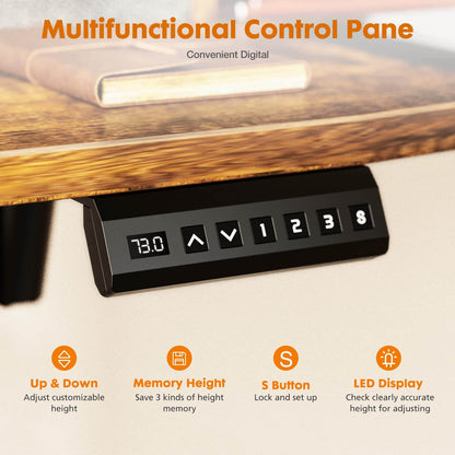 Electric Height Adjustable Standing Desk with Storage Shelf Double Drawer,  Sit to Stand Ergonomic Computer Desk