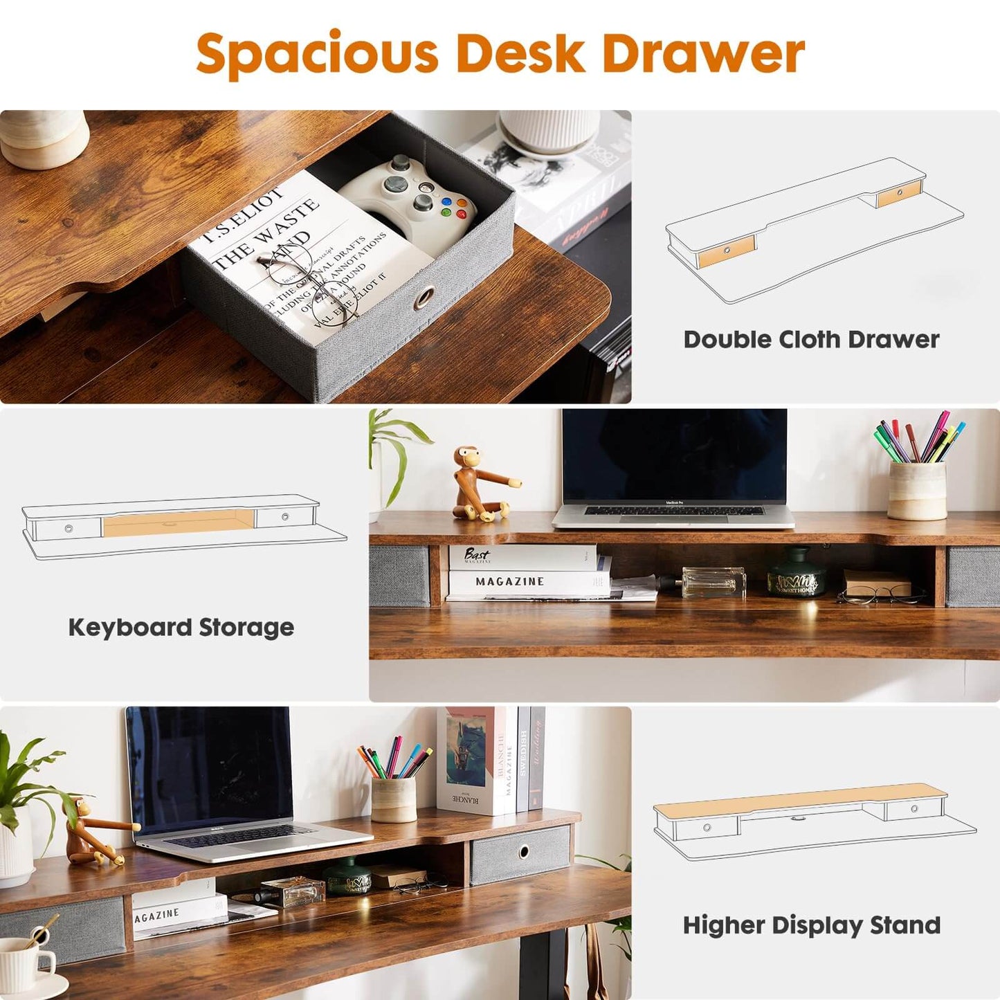 Electric Height Adjustable Standing Desk with Storage Shelf Double Drawer,  Sit to Stand Ergonomic Computer Desk