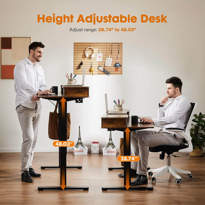 Electric Height Adjustable Standing Desk with Storage Shelf Double Drawer,  Sit to Stand Ergonomic Computer Desk
