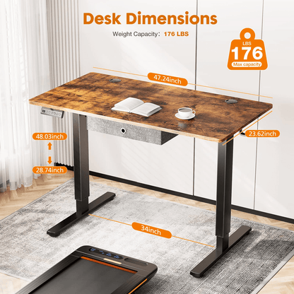 Sweetcrispy Electric Standing Desk With Drawer,Stand Up Desk Height Adjustable Rising Desk