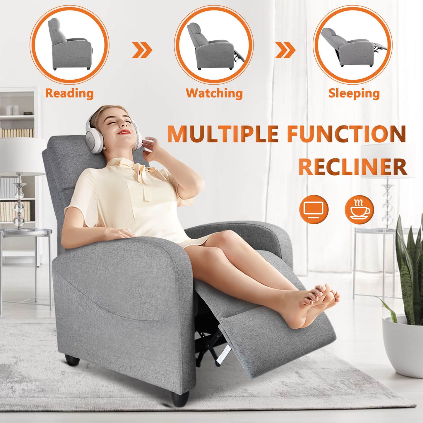 Manual Recliner Chair Winback Single Sofa,Massage and Heating,Casual Chair For Living Room