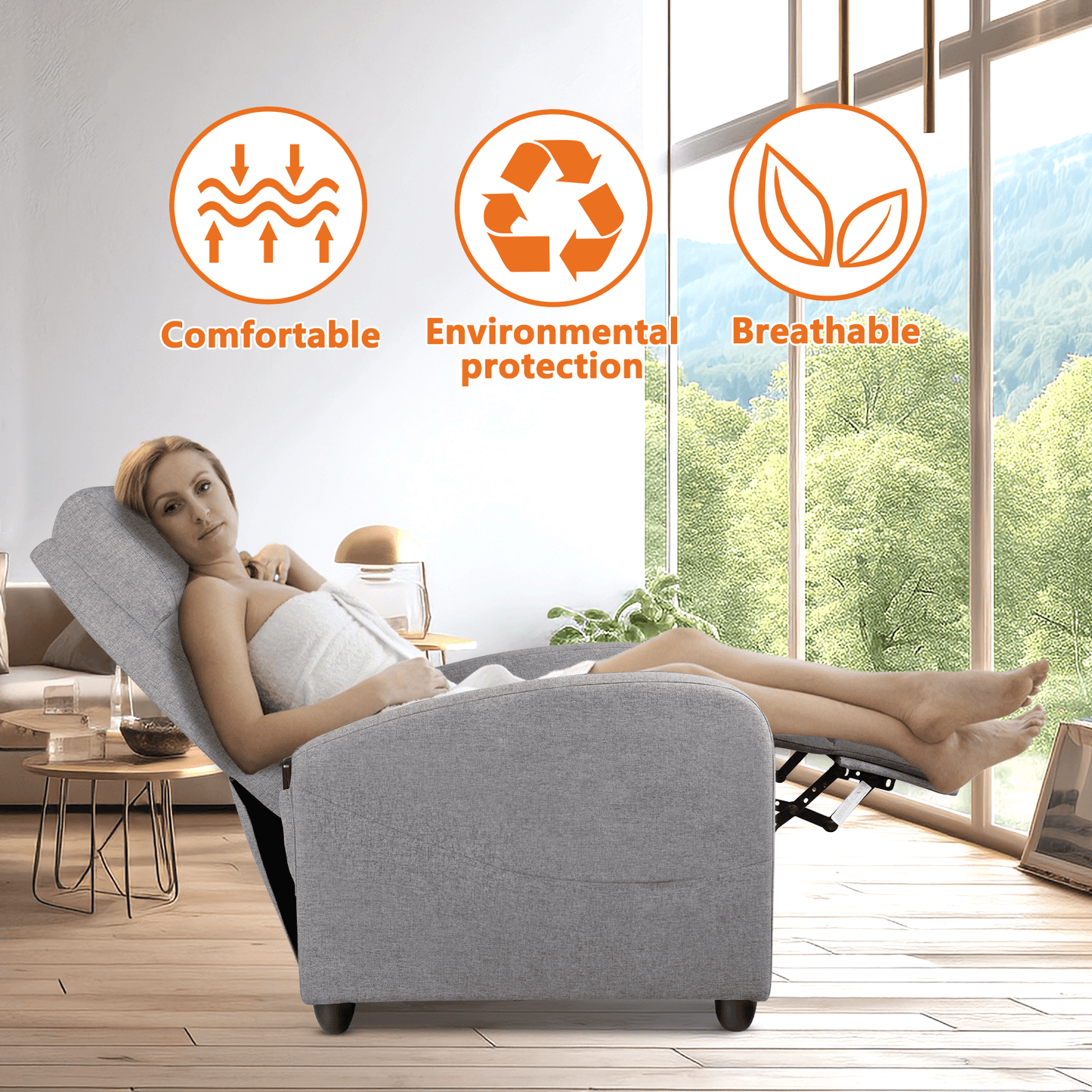 Manual Recliner Chair Winback Single Sofa,Massage and Heating,Casual Chair For Living Room