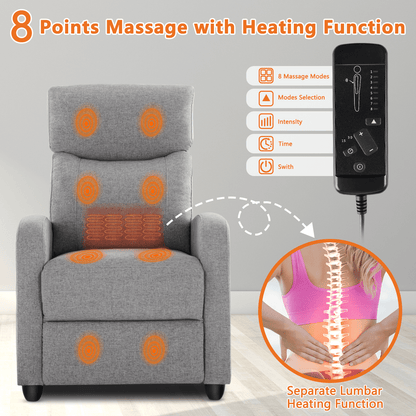 Manual Recliner Chair Winback Single Sofa,Massage and Heating,Casual Chair For Living Room