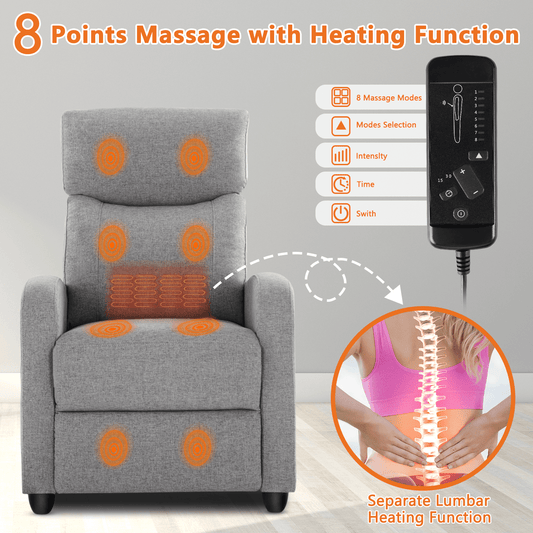 Manual Recliner Chair Winback Single Sofa,Massage and Heating,Casual Chair For Living Room