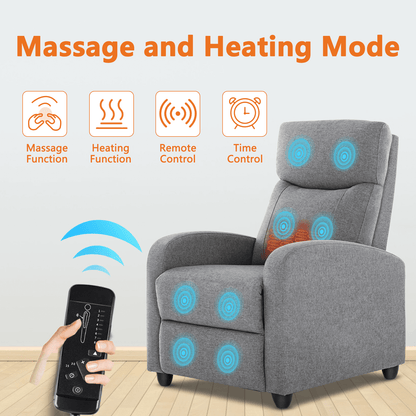 Manual Recliner Chair Winback Single Sofa,Massage and Heating,Casual Chair For Living Room