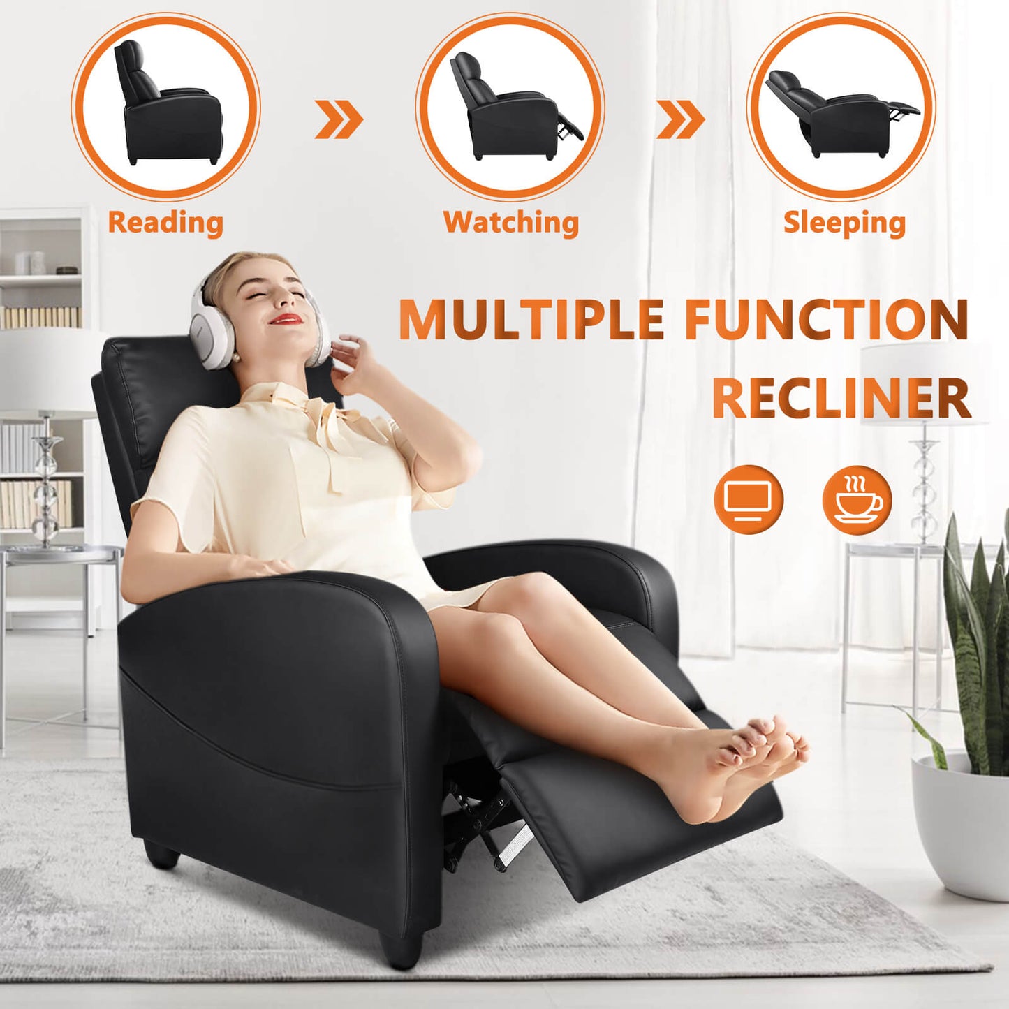 Manual Recliner Chair Winback Single Sofa,Massage and Heating,Casual Chair For Living Room