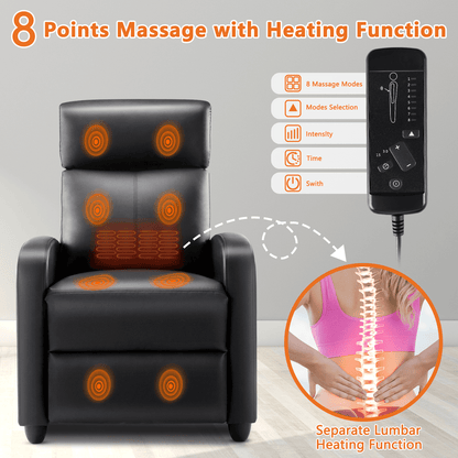 Manual Recliner Chair Winback Single Sofa,Massage and Heating,Casual Chair For Living Room