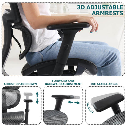 Large High Back Computer Chair with Dynamic Lumbar Support, Tilt and Lock Office Chair, 3D Adjustable Headrest and Armrests