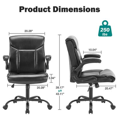 Sweetcrispy Leather Ergonomic Adjustable Computer Office Chair with Flip-up Armrest, Cushion Lumbar Back Support