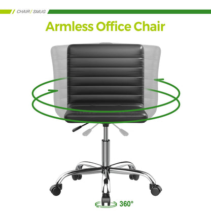 Leather Swivel Armless Mid Back Ribbed Office Chair for Adult Child, Height adjustable Vanity Chair
