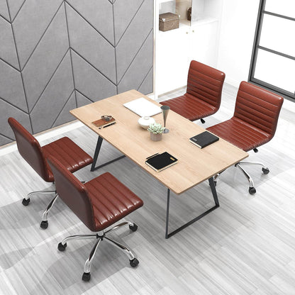 Leather Swivel Armless Mid Back Ribbed Office Chair for Adult Child, Height adjustable Vanity Chair