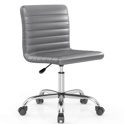 Leather Swivel Armless Mid Back Ribbed Office Chair for Adult Child, Height adjustable Vanity Chair