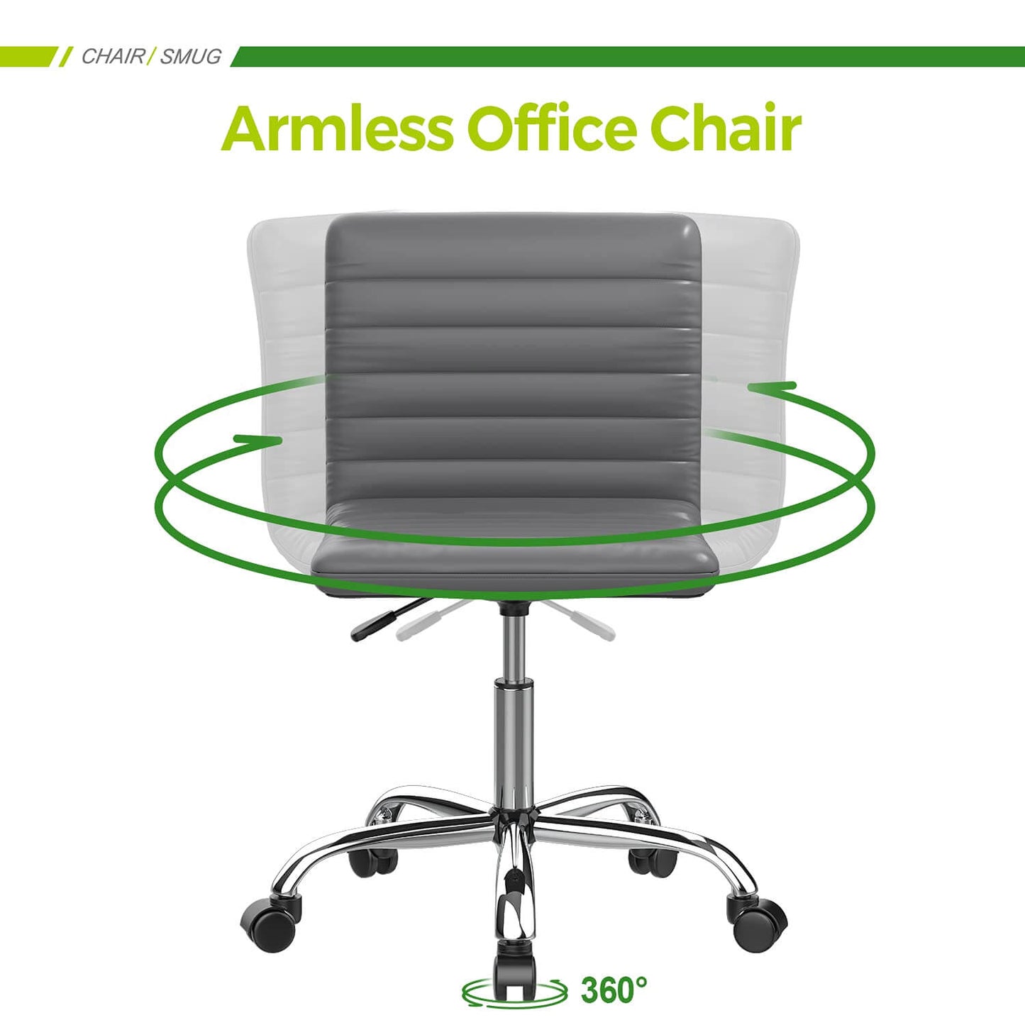 Leather Swivel Armless Mid Back Ribbed Office Chair for Adult Child, Height adjustable Vanity Chair
