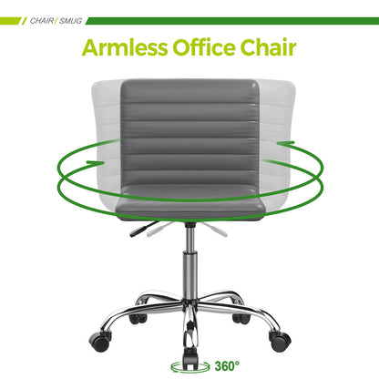 Leather Swivel Armless Mid Back Ribbed Office Chair for Adult Child, Height adjustable Vanity Chair