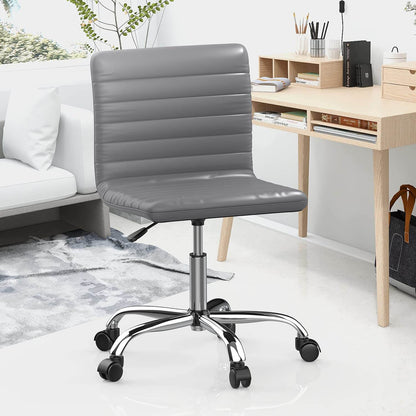 Leather Swivel Armless Mid Back Ribbed Office Chair for Adult Child, Height adjustable Vanity Chair