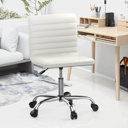 Leather Swivel Armless Mid Back Ribbed Office Chair for Adult Child, Height adjustable Vanity Chair