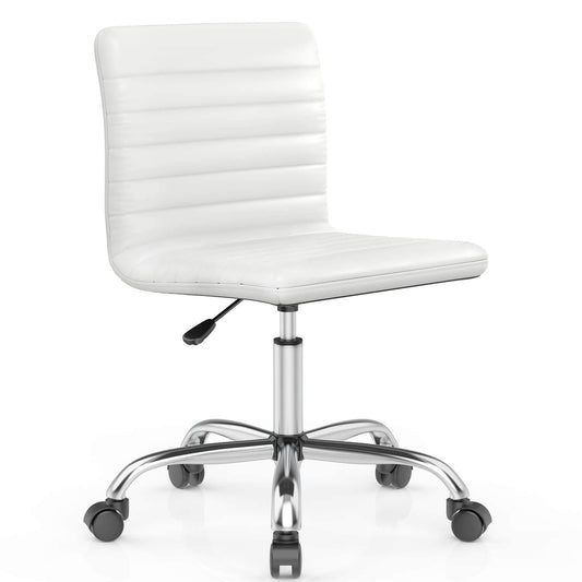 Leather Swivel Armless Mid Back Ribbed Office Chair for Adult Child, Height adjustable Vanity Chair