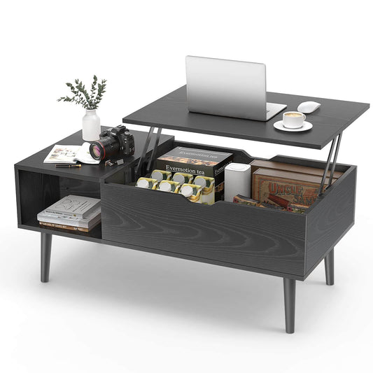 Lift Tabletop Coffee Tables for Living Room with Storage Shelf and Hidden Compartment