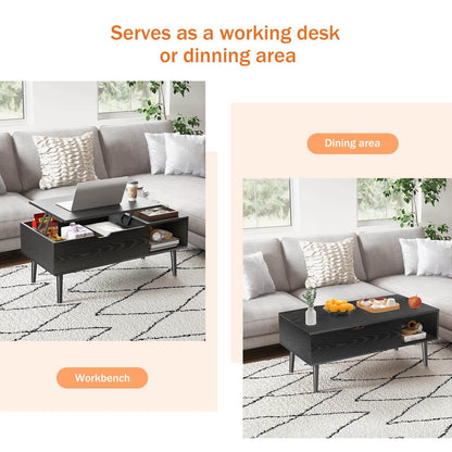 Lift Tabletop Coffee Tables for Living Room with Storage Shelf and Hidden Compartment