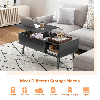 Lift Tabletop Coffee Tables for Living Room with Storage Shelf and Hidden Compartment
