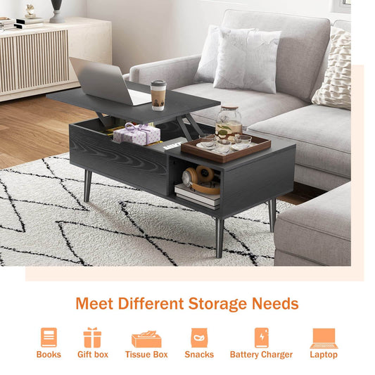 Lift Tabletop Coffee Tables for Living Room with Storage Shelf and Hidden Compartment