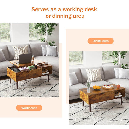 Lift Tabletop Coffee Tables for Living Room with Storage Shelf and Hidden Compartment