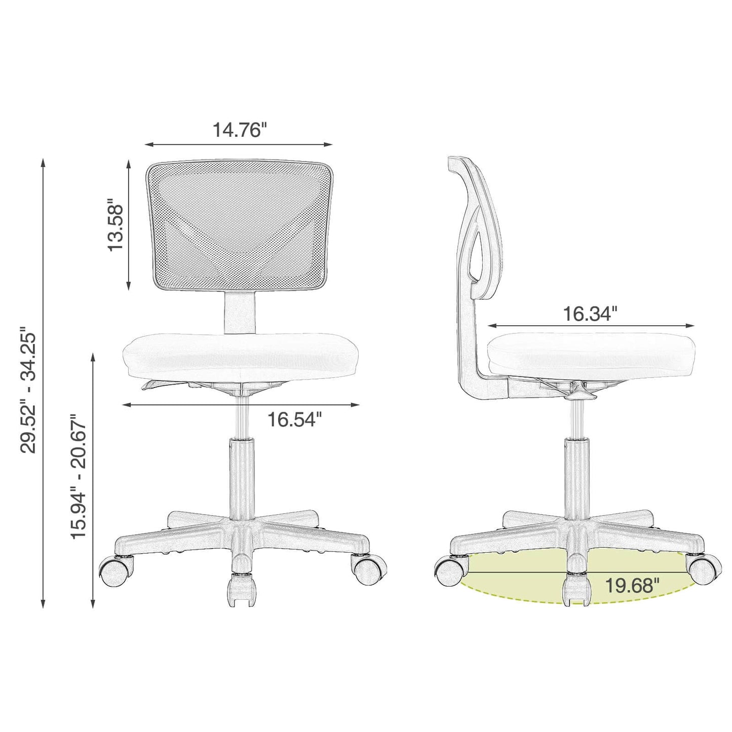 Low-Back Mesh Armless Office Chair,Swivel Rolling Computer Chair No Arms with Lumbar Support