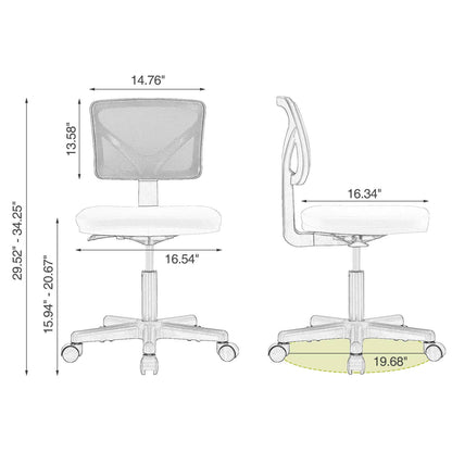 Low-Back Mesh Armless Office Chair,Swivel Rolling Computer Chair No Arms with Lumbar Support