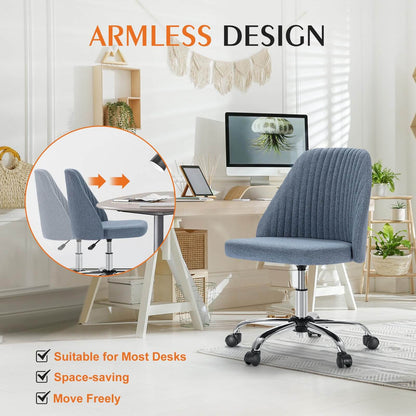 Modern Fabric Armless Adjustable Swivel Office Desk Chairs with Wheels