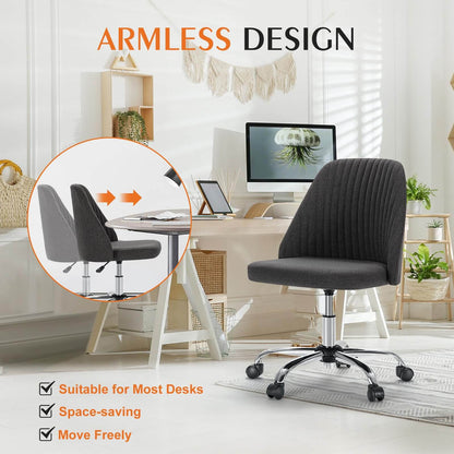 Modern Fabric Armless Adjustable Swivel Office Desk Chairs with Wheels